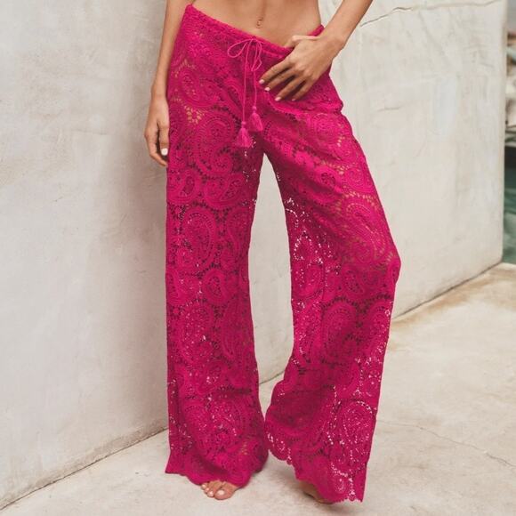 L'Agence Geraldine Paisley Crochet Cover Up Pants Elastic Drawstring Waist S NEW - Picture 1 of 9